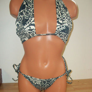 Sauvage Gray and White Printed Bikini Small